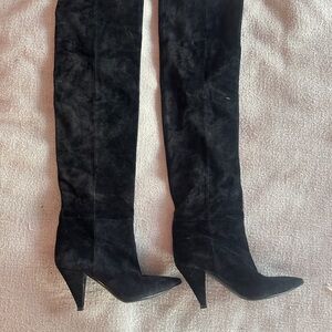 Saint Laurent Black Suede Over the Knee Boots